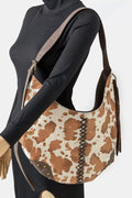 Fame Cow Print Hobo Shoulder Bag with Studded Details BR one size a14686762e894c4eb4786df376d9b1d2-Max-Origin Trendsi
