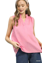 Umgee Sleeveless Textured Top with Notch Neck