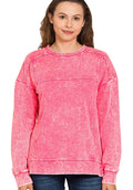 Zenana Pullover Fucshia Pink Acid Wash French Terry Exposed-Seam Top FUCHSIA a15a46f07f8c4bd1b7162f8aeda272da-Max-Origin Trendsi