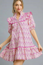 Umgee Mini Dress Ruffled Red-Violet Paisley Printed Puff Short Sleeve Red-Violet a15ae486-0f47-4e55-9630-0e14e5cef08f-Max-Origin Trendsi