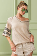BiBi Cotton T-shirt Triblend Knit with Leopard Short Sleeve Band Detail Top a1650cb7c8964bc89fbd7b59cd8e417a-Max-Origin Trendsi