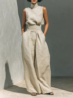 Sleeveless Turtleneck Top and Pants Set