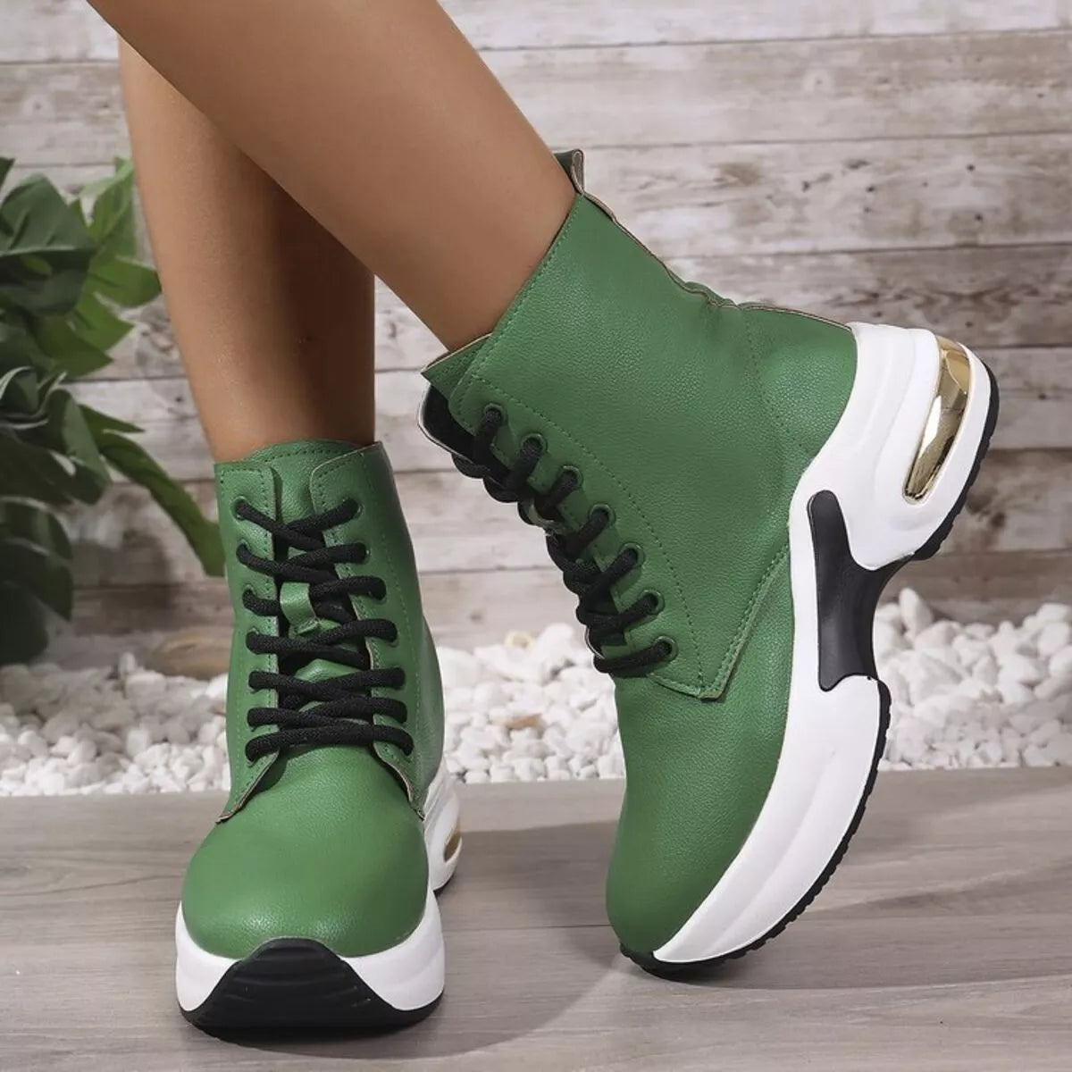 Women's Ankle Boots Pu Leather Lace Up Platform Mid Heels Shoes Green a16c11a603454140a0ae3a96d3ca2e17-Max-Origin Trendsi
