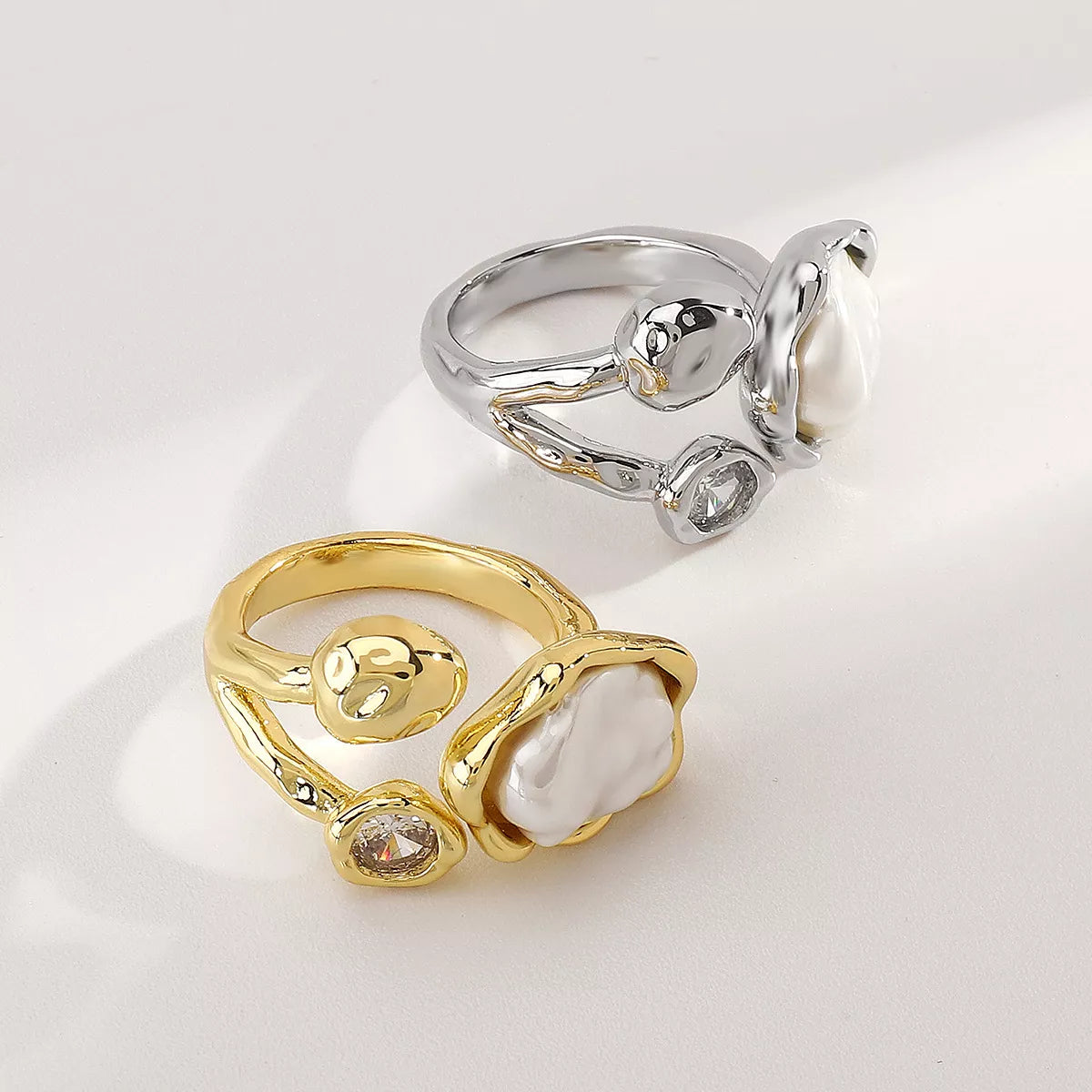 Womens Open Ring Irregular Pearl Zircon Silver-plated a1787a8d-6289-441e-8067-bcb8172f9666-Max-Origin Trendsi