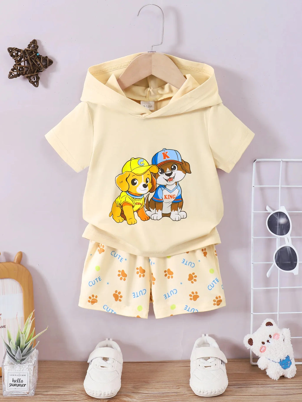 Baby Boy Set Pastel Yellow Dog Short Sleeve Hoodie and Shorts for Children Pastel Yellow a17ffc4c-2abe-4c8f-badb-ff4a714be37d-Max-Origin Trendsi
