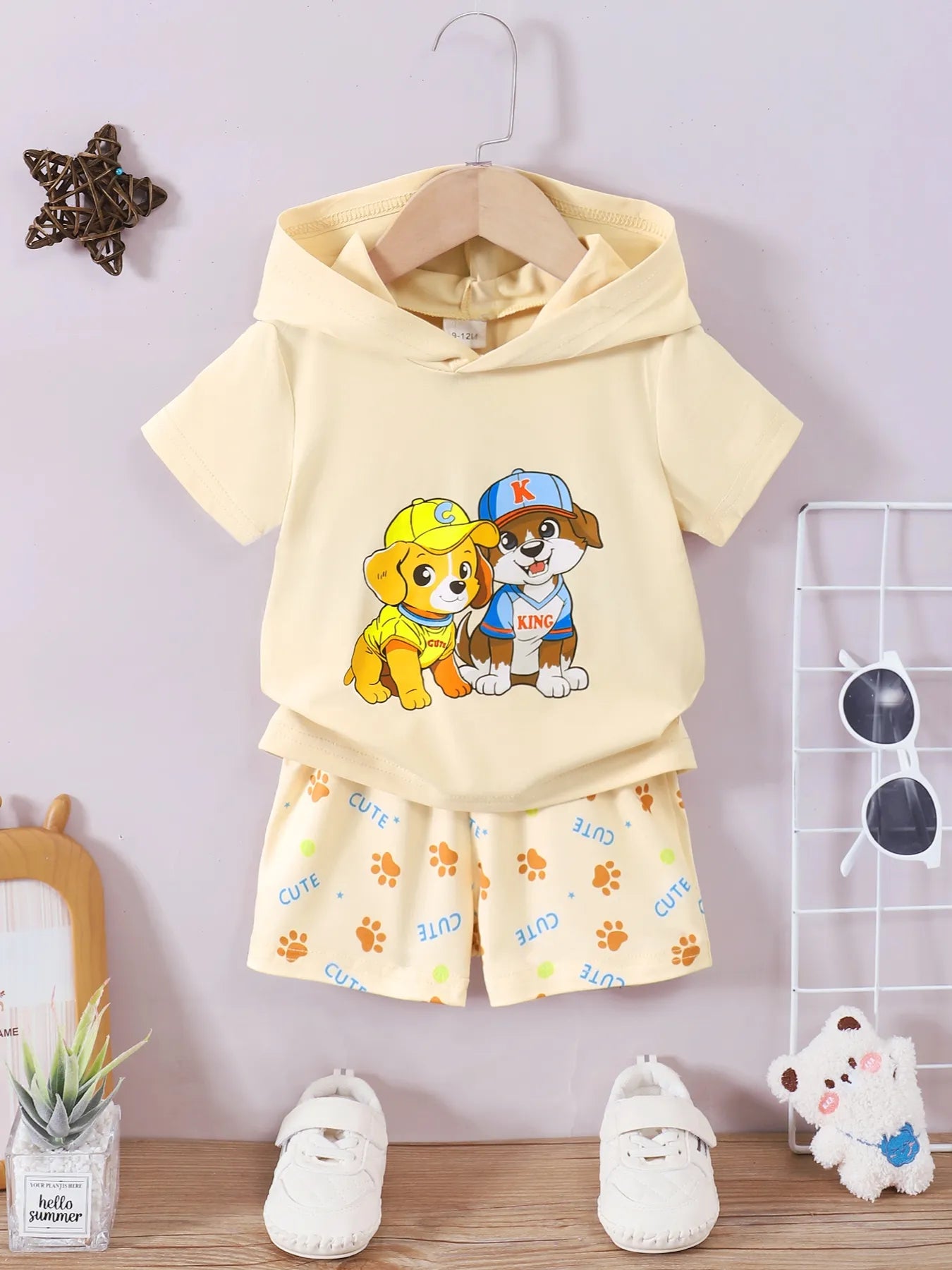 Baby Boy Set Pastel Yellow Dog Short Sleeve Hoodie and Shorts for Children Pastel Yellow a17ffc4c-2abe-4c8f-badb-ff4a714be37d-Max-Origin Trendsi