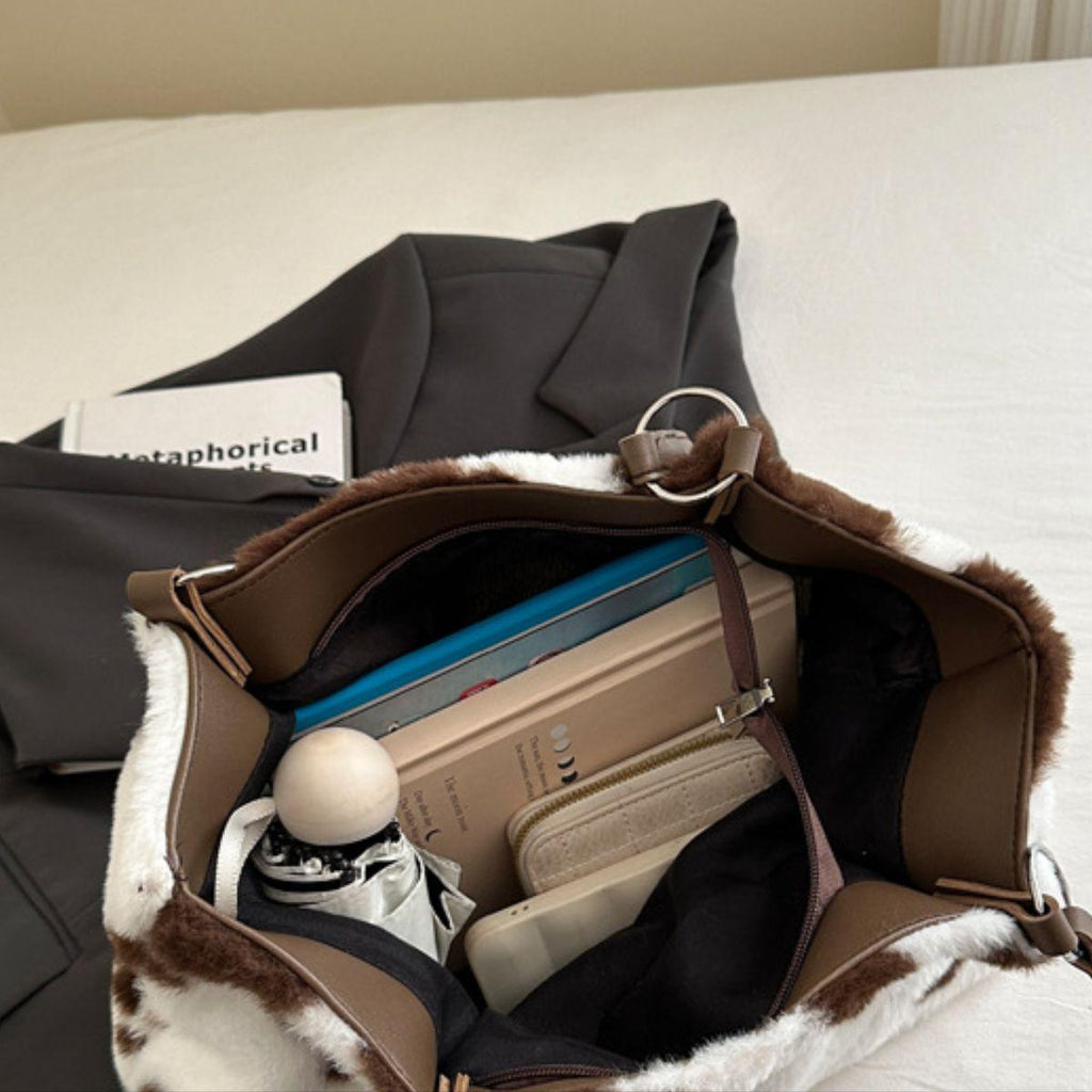 Furry Tote Handbag Large Cow Print Women Zipper Shoulder Bags a18986ea-58f3-495c-ab0b-cb914870626a-Max Trendsi