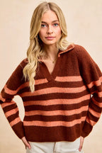 BiBi Womens Striped Sweater Top with Collar Stitched Details a1c269f0b8c64174adfe86b5c97aa222-Max-Origin Trendsi