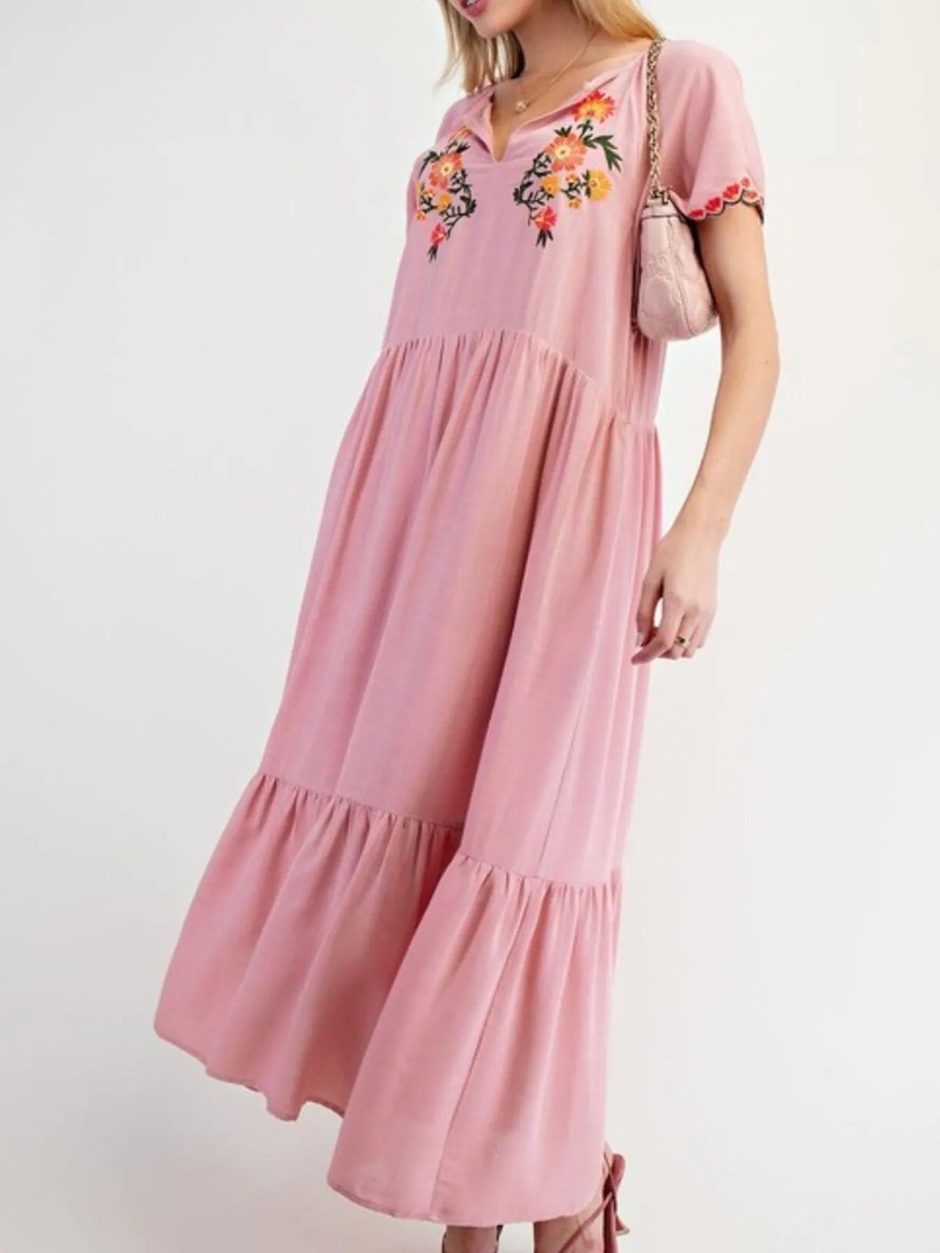 Midi Dress Floral Embroidered Notched Flutter Short Sleeve Ruffled Oversized a1cd4d14-636a-44d0-8188-f11cef24d985-Max-Origin Trendsi