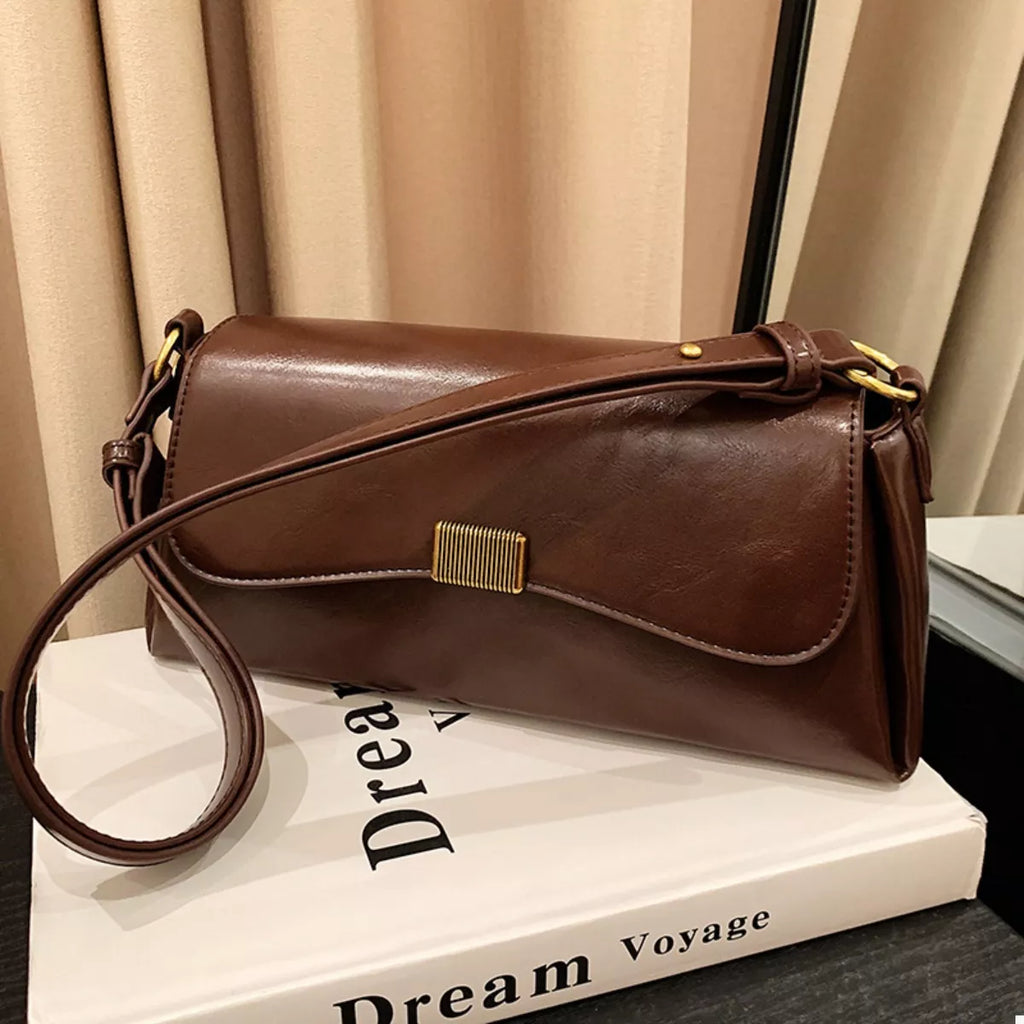 Women's Shoulder Bag Small PU Leather Flap Bag Dark Brown One Size a1d44b15-6f13-4735-a389-7845663d358e-Max-Origin Trendsi