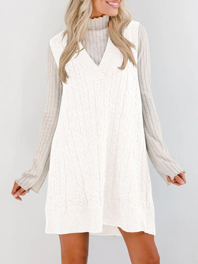 Lovelet Sweater Dress Mini V Neck Sleevless Cable Knit Overall a1fa2f64-fa5e-4579-889c-a2bc04f11815-Min Trendsi
