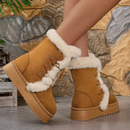 Women's Boots Faux Suede Fluff Lined Lace Up Round Toe Platform Mid Heels a20f7473e7004ff8b7fafdcb615cb232-Max-Origin Trendsi