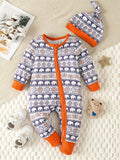 Children's Elephant Print Jumpsuit and Hat Set