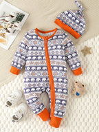 Children's Elephant Print Jumpsuit and Hat Set