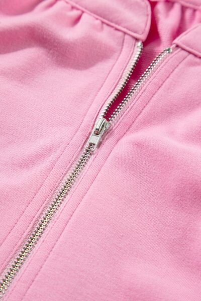 Women's Outfit Set Pink Half Zip Puff Sleeve Top and Ruffled Shorts 2 Pcs a243aa24-598b-45a5-8dfe-0bf1e4f58b72-Min Trendsi