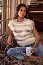 SO ME Cozy Sweater Top Womens Multi Color Stripe Soft Fuzzy Short Sleeve a25a8ddfbbc7462a860f788d416a10dc-Max-Origin Trendsi