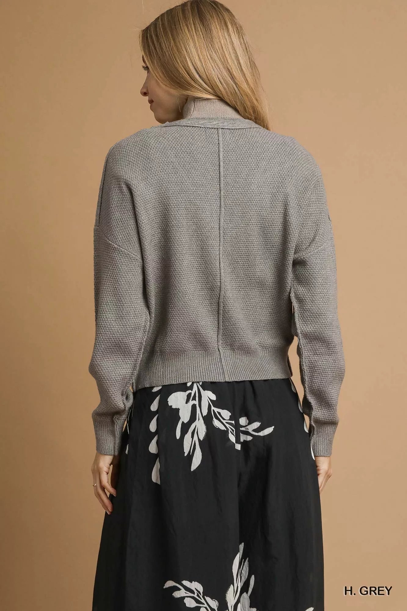 Umgee Cardigan Gray Chunky Cable Knit V-Neck Button-Up Womens Sweater a2651a73-8ace-4575-831d-d09446863827-Max-Origin Trendsi