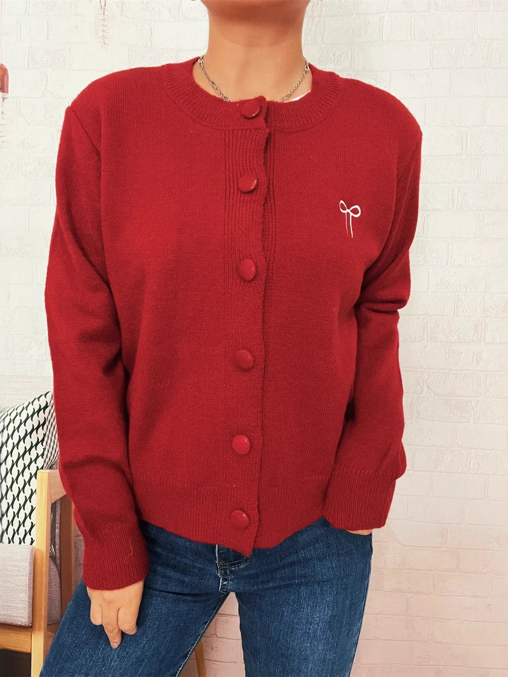 Women's Cardigan Button-Up Long Sleeve Embroidered Knit a268af27b61c4da087eee4bd0545d491-Max-Origin Trendsi