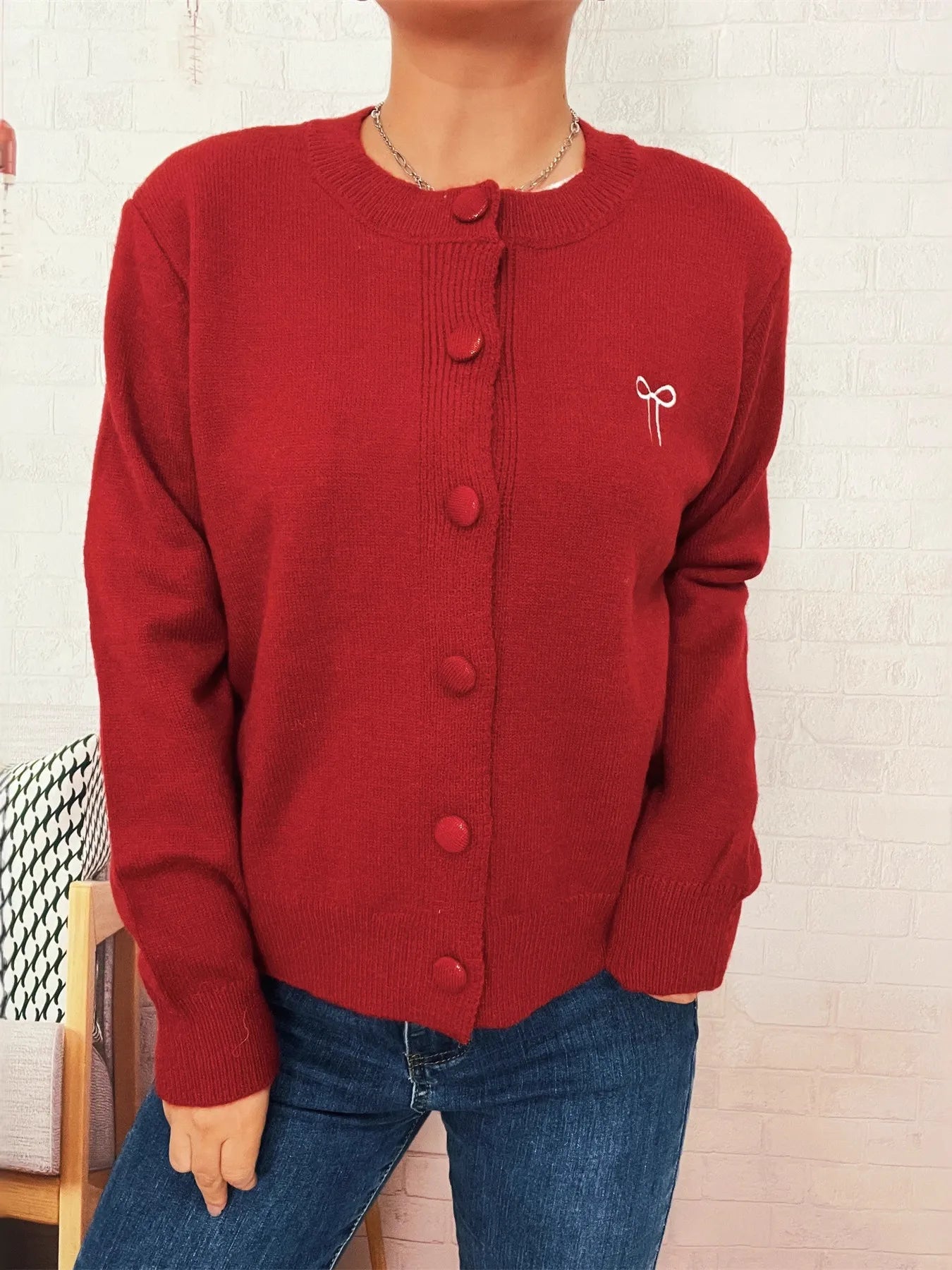 Women's Cardigan Button-Up Long Sleeve Embroidered Knit a268af27b61c4da087eee4bd0545d491-Max-Origin Trendsi