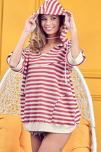 BiBi Hoodie Stripe Fleece Notch Neck Short Sleeve a2786970-907f-496c-a5e6-305e94b1943e-Max-Origin Trendsi