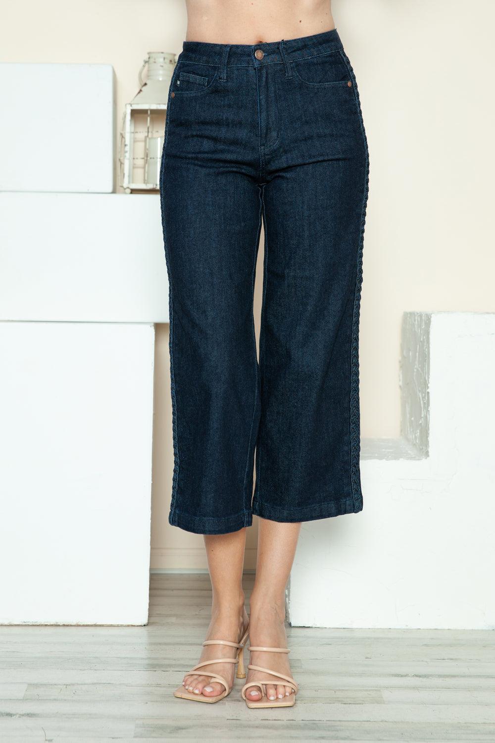 Judy Blue US Crop Wide Leg Jeans Side Seam Braid Detail Denim Capri a287debf-f4cd-48a9-b284-bf64ea281169-Max Trendsi