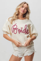 BiBi Metallic Letter Short Puff Sleeve Hairy Sweater IVORY a28c75a394b243b0a7f154efecee32a1-Max-Origin Trendsi