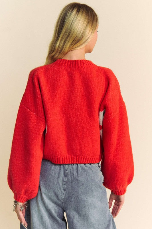 Davi & Dani Flower Contrast Cardigan Women Round Neck Long Sleeve Buttoned a2926293-5a32-49ce-a8e7-a08bac48cf2b-Max Trendsi