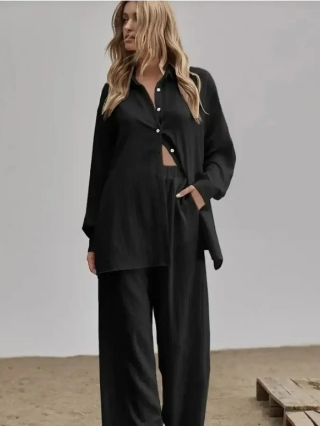 Women's Outfit Set Long Sleeve Shirt and Pants Set Pocketed Lightweight Two-piec a29dd52ba2304c77bb736a6aaf35e14b-Max-Origin Trendsi