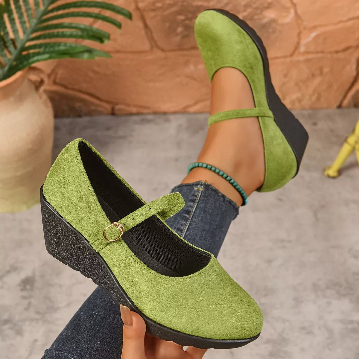 Women's Loafers Faux Suede Round Toe Wedge High Heels Shoes Green a2a302f98a2442598a94d5dbb47b0a14-Max-Origin Trendsi