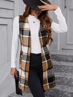 Vest Coat Plaid V-Neck Sleeveless Buttoned Outwear a2aa9671-b9ec-447d-844b-0c74ebb7e00c-Max Trendsi