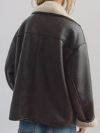 Women Suede Jacket Collared Neck Long Sleeve Plush Lined Chocolate Coat a2ada284-f519-4d76-8100-0e52680aa2c3-Max Trendsi