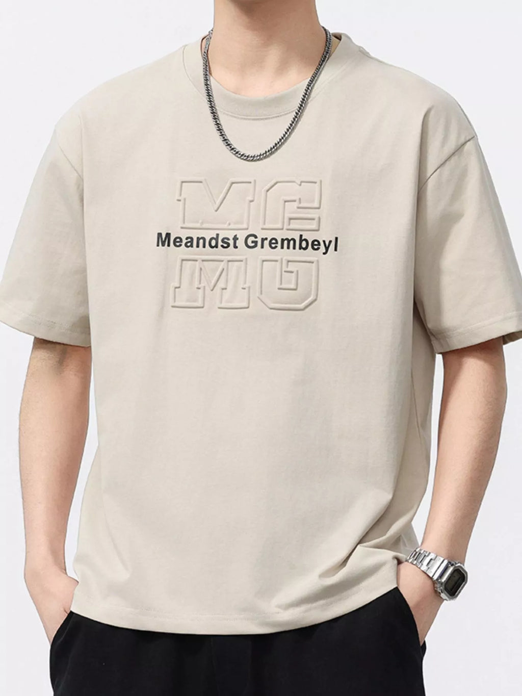 Men's Casual T-Shirt Round Neck Oversized Short Sleeve Top Plus Sizes Apricot a2b44439-6cdd-4567-8b04-7dad7dc280be-Max-Origin Trendsi