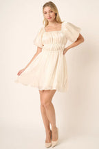 Mittoshop Mini Dress Metallic Cream Organza Fabric Balloon Sleeve Party a2c653221b6c4237b70abed9419f428f-Max-Origin Trendsi