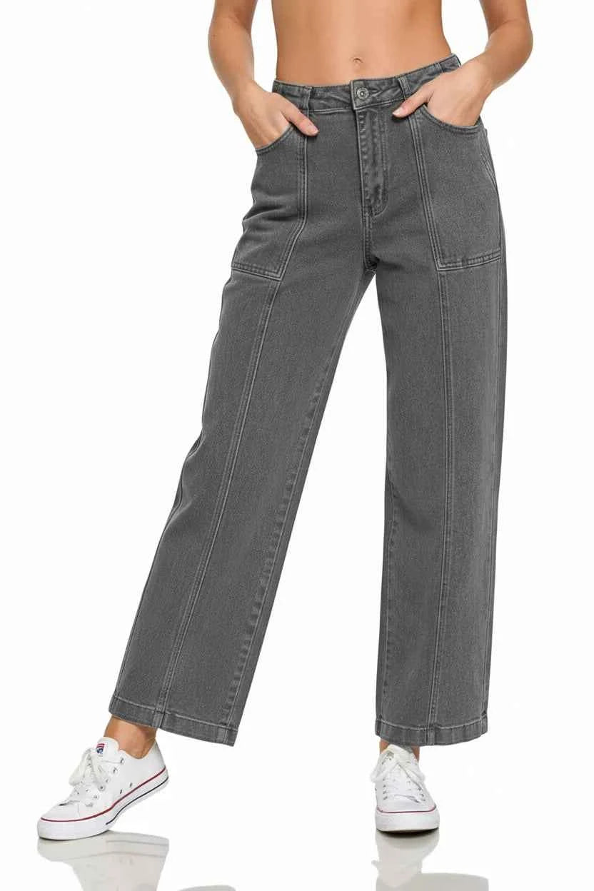 Zenana Straight Leg Utility Pocket Jeans