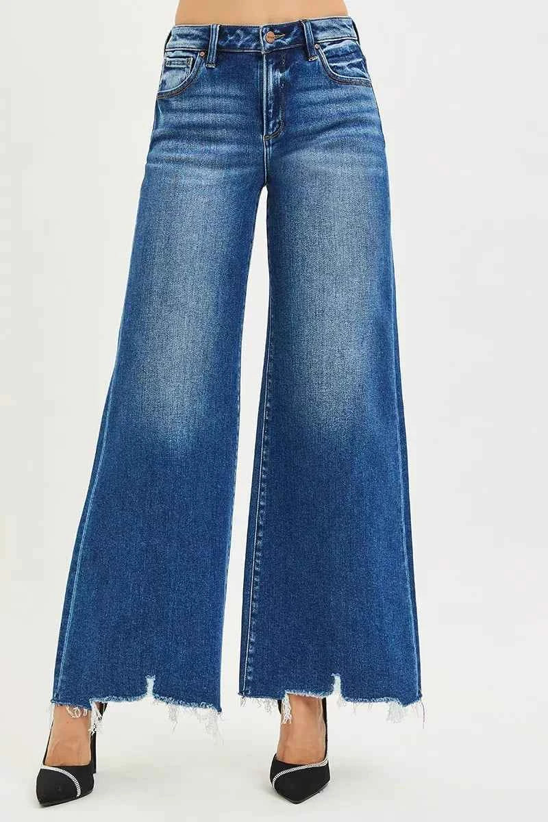 RISEN High Rise Wide Leg Jeans with Distressed Hem a2cb0e45eb054c99a8d4dc433407e6b9-Max-Origin Trendsi