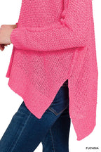 Zenana Womens Sweater Fucshia Pink Dolman Sleeve V-Neck Knit Top a2ce387823274132a687744f24017dcf-Max-Origin Trendsi