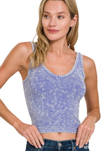 Zenana Washed Ribbed Seamless Cropped V-Neck Tank Top