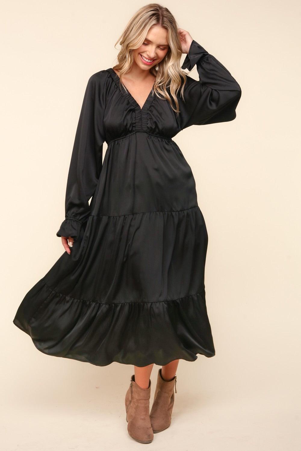 Haptics Midi Dress Flounce Long Sleeve Tiered with Pockets a3124d81-6aa9-44a2-b15c-175831f2d9b1-Max Trendsi