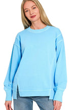 Zenana Pigment Dye Sweatshirt with Exposed Seams and Fleece Fabric