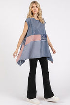 Mittoshop T-shirt Patchwork Mineral Washed Cap Short Sleeve Top a314d95c-785c-4d1b-b064-87b1ac0a09cc-Min Trendsi