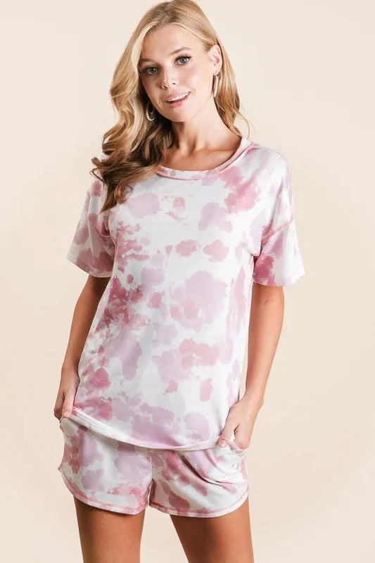 BiBi Shorts Tie Dye Print Pink Multi Terry With Side Pockets a317a4de8e4340f0921be571d88e29ed-Max-Origin Trendsi