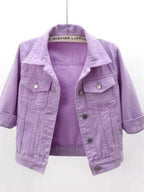 Cropped Denim Jacket Women's Half Sleeve Flap Pockets Plus Sizes S-5XL a328d735-2a67-41a5-98cf-0809ad867c72-Max Trendsi