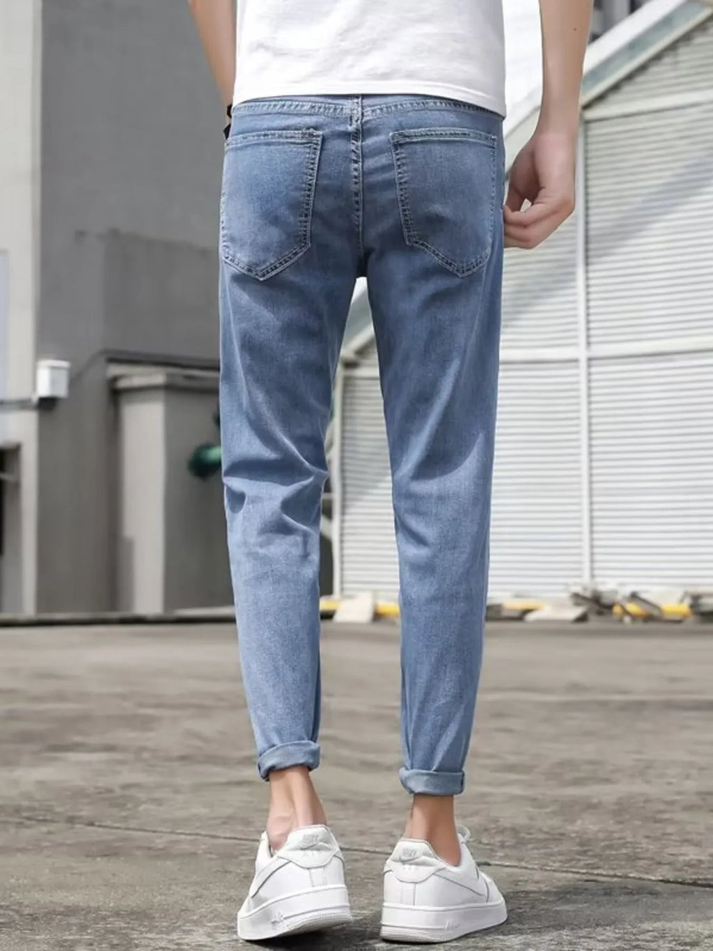 Men's Jeans Light Blue Wash Slim-Fit Denim Pants a338af8396844e7da6d28129b8ead308-Max-Origin Trendsi