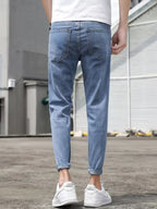 Men's Jeans Light Blue Wash Slim-Fit Denim Pants a338af8396844e7da6d28129b8ead308-Max-Origin Trendsi
