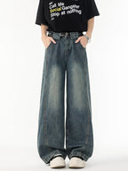 Men's Plus Size Full-Length Wide Leg Vintage Wash Jeans