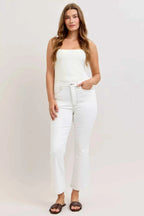 Judy Blue White Cropped Flare Jeans Contrast Stitching Denim Pants a34c7ccc-15b9-4119-b0b8-17078f7b7e15-Max-Origin Trendsi