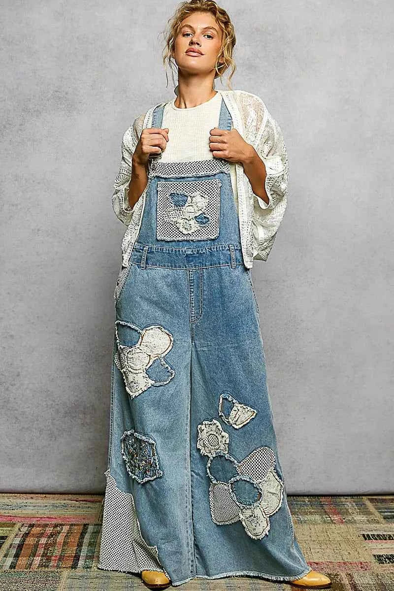 POL Open Front Crochet Cardigan with Floral Embroidery