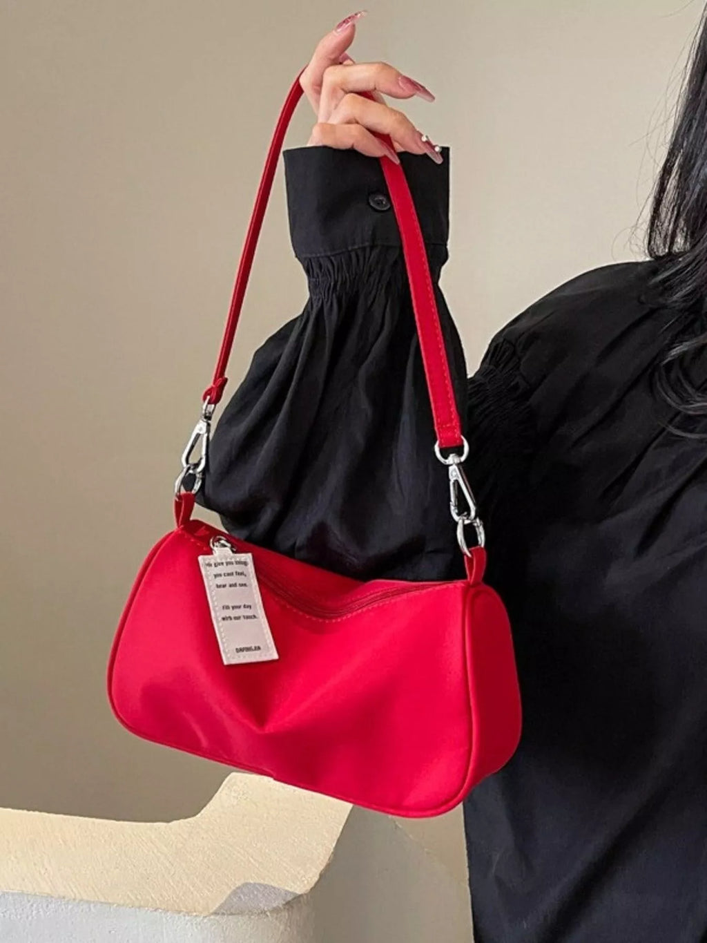 Womens Crossbody Bag Red Nylon Fabric Zipper Solid Color Handbag a3573ec0-8cbe-4478-9425-7f752cfd00e2-Max-Origin Trendsi