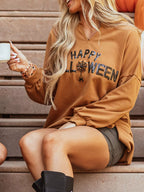 Women's Oversized Sweatshirt Happy Halloween Graphic Notched Long Sleeve Top a360d095-028f-40d3-b397-3e3b64c478eb-Max-Origin Trendsi
