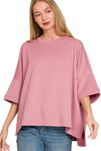 Zenana Scuba Fabric Round Neck Top with Side Slits
